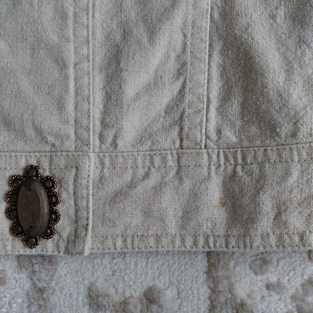 J.Jill Linen Sequin Snap Front Blazer Jacket MT Khaki Tan - Picture 11 of 16